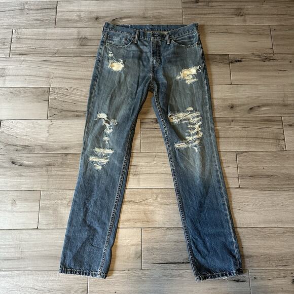 Levi’s 511 Men's Denim Blue Jeans Size 32x32 Distressed List Wash Red Tab - Picture 1 of 9